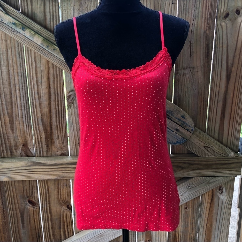 Faded Glory Sleepwear Red Cotton with Pink Tiny Polka Dots Cami Style Tank Top M - Picture 6 of 6